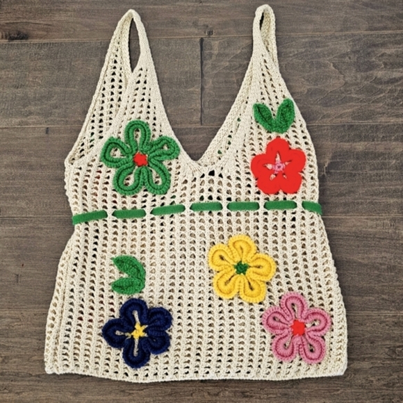 ZARA V-Kneck Knit Flowered Sweater Tank sz small - Picture 1 of 8